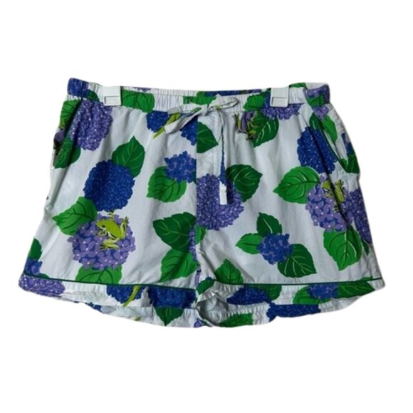 Print fresh hydrangea frog parrot print sleep shorts womens L rare - Picture 1 of 8